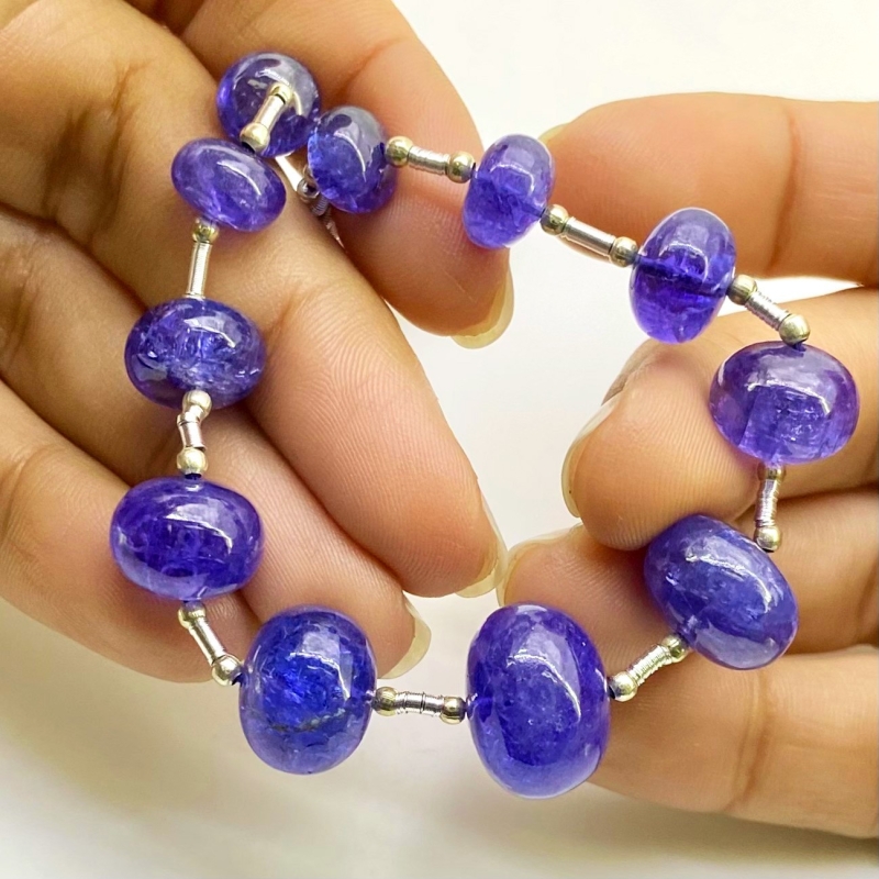 Tanzanite 8-14.5mm Smooth Rondelle Shape AA+ Grade Gemstone Beads Layout - Total 1 Strand of 8 Inch.