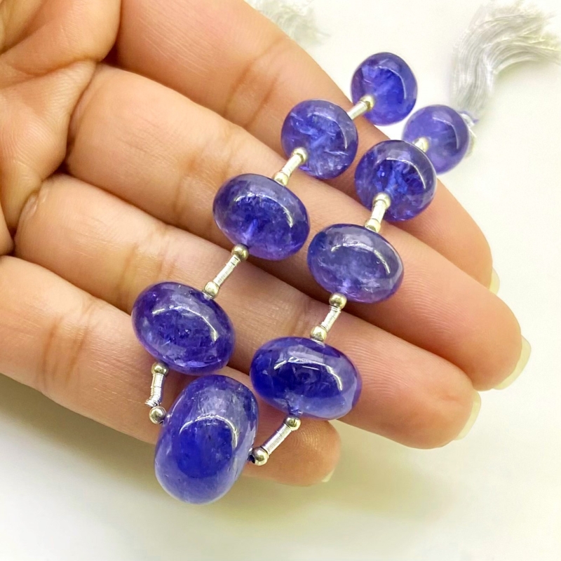 Tanzanite 9.5-16mm Smooth Rondelle Shape AA+ Grade Gemstone Beads Layout - Total 1 Strand of 8 Inch.