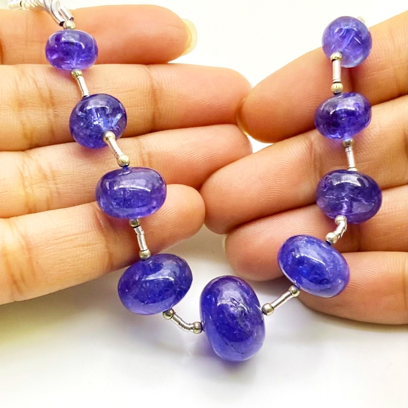 Tanzanite 9.5-16mm Smooth Rondelle Shape AA+ Grade Gemstone Beads Layout - Total 1 Strand of 8 Inch.