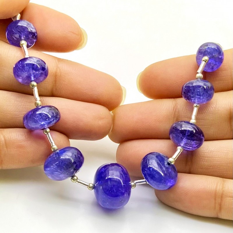 Tanzanite 9.5-15.5mm Smooth Rondelle Shape AA+ Grade Gemstone Beads Layout - Total 1 Strand of 7 Inch.