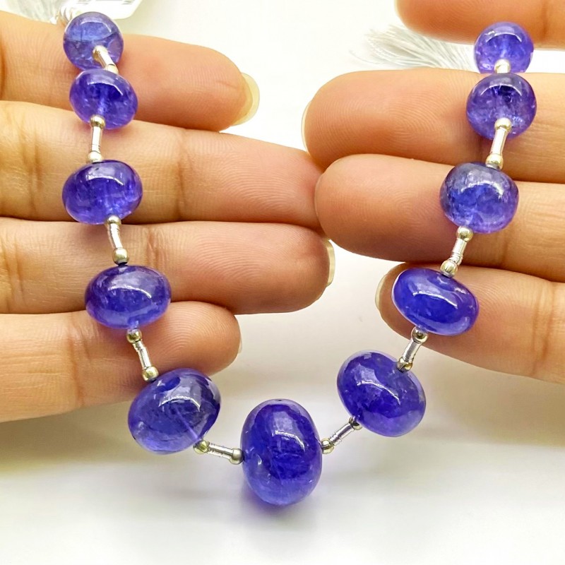 Tanzanite 8-14.5mm Smooth Rondelle Shape AA+ Grade Gemstone Beads Layout - Total 1 Strand of 8 Inch.