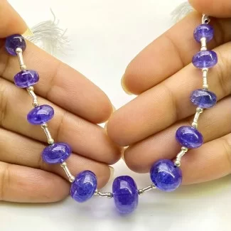 Tanzanite 7-14mm Smooth Rondelle Shape AA+ Grade Gemstone Beads Layout - Total 1 Strand of 8 Inch.