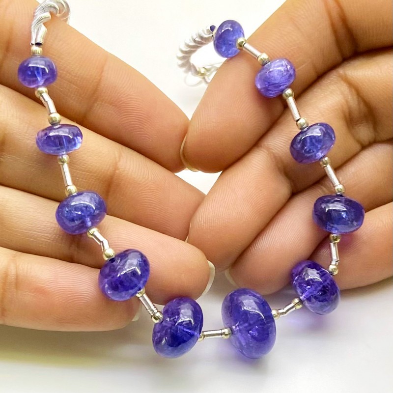 Tanzanite 6.5-13.5mm Smooth Rondelle Shape AA+ Grade Gemstone Beads Layout - Total 1 Strand of 8 Inch.
