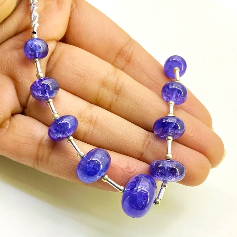 Tanzanite 8-14.5mm Smooth Rondelle Shape AA+ Grade Gemstone Beads Layout - Total 1 Strand of 7 Inch.