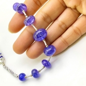 Tanzanite 8-14.5mm Smooth Rondelle Shape AA+ Grade Gemstone Beads Layout - Total 1 Strand of 7 Inch.