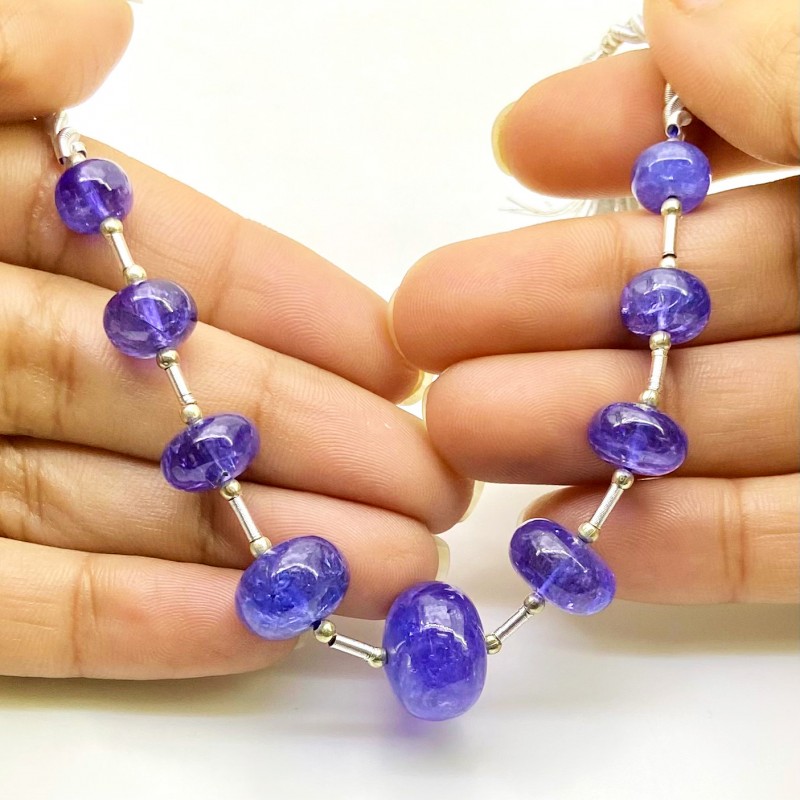 Tanzanite 8-14.5mm Smooth Rondelle Shape AA+ Grade Gemstone Beads Layout - Total 1 Strand of 7 Inch.