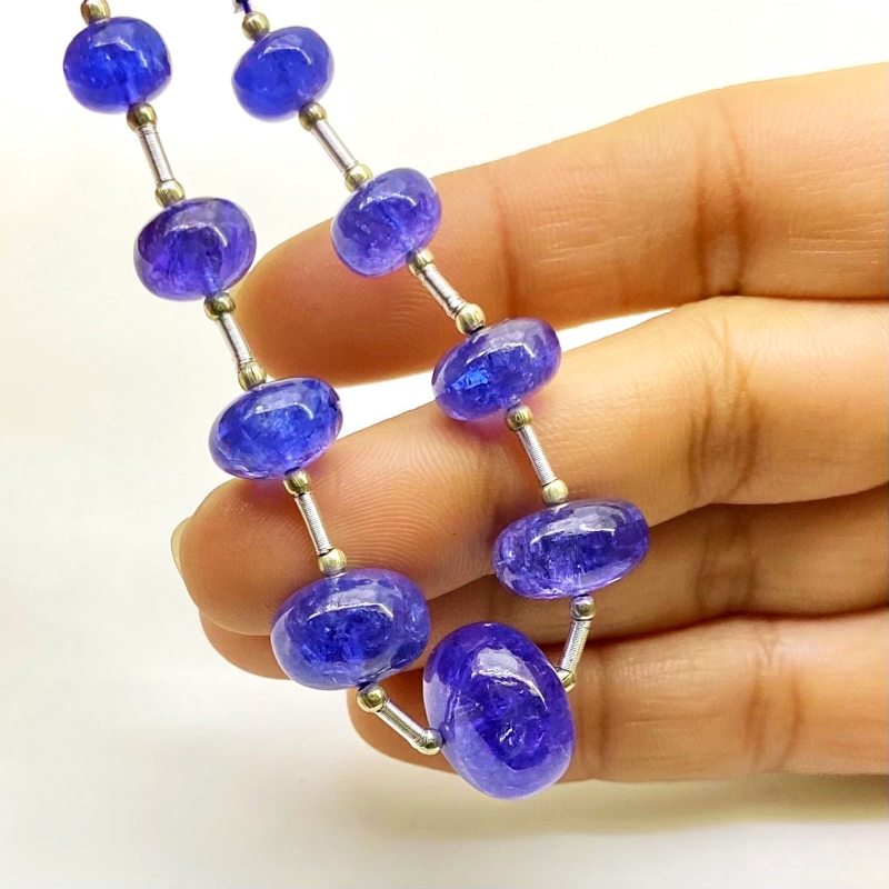 Tanzanite 8-14.5mm Smooth Rondelle Shape AA+ Grade Gemstone Beads Layout - Total 1 Strand of 7 Inch.