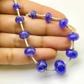 Tanzanite 8-14.5mm Smooth Rondelle Shape AA+ Grade Gemstone Beads Layout - Total 1 Strand of 7 Inch.