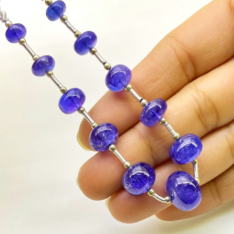 Tanzanite 8-14.5mm Smooth Rondelle Shape AA+ Grade Gemstone Beads Layout - Total 1 Strand of 7 Inch.