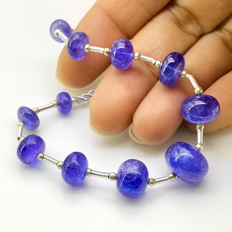 Tanzanite 8-14.5mm Smooth Rondelle Shape AA+ Grade Gemstone Beads Layout - Total 1 Strand of 7 Inch.