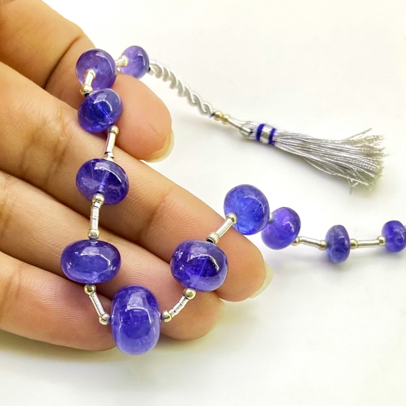Tanzanite 8-14.5mm Smooth Rondelle Shape AA+ Grade Gemstone Beads Layout - Total 1 Strand of 7 Inch.