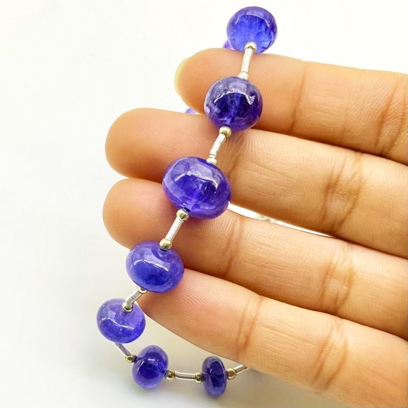 Tanzanite 8-14.5mm Smooth Rondelle Shape AA+ Grade Gemstone Beads Layout - Total 1 Strand of 7 Inch.
