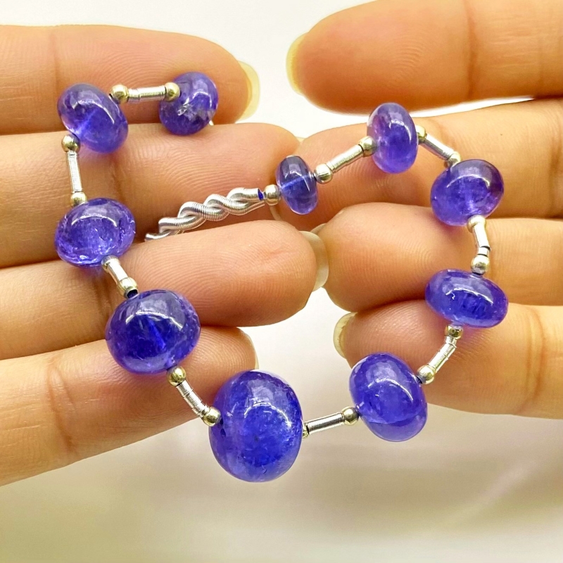 Tanzanite 8-14.5mm Smooth Rondelle Shape AA+ Grade Gemstone Beads Layout - Total 1 Strand of 7 Inch.