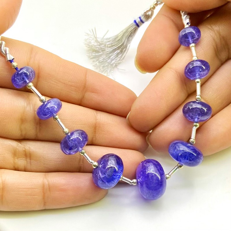Tanzanite 8.5-15mm Smooth Rondelle Shape AA+ Grade Gemstone Beads Layout - Total 1 Strand of 7 Inch.