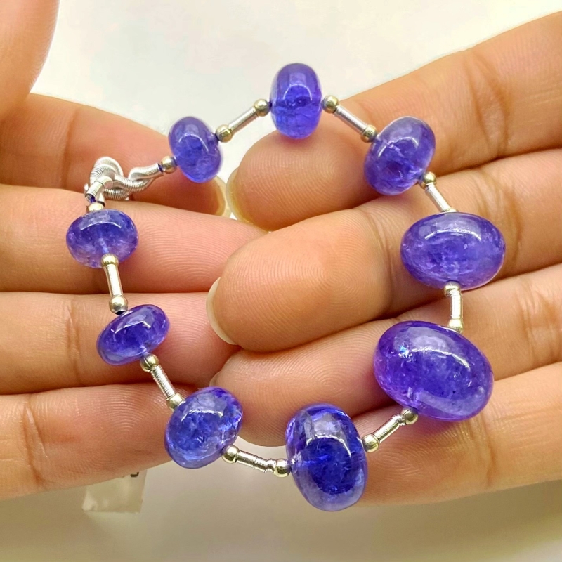 Tanzanite 8.5-15mm Smooth Rondelle Shape AA+ Grade Gemstone Beads Layout - Total 1 Strand of 7 Inch.