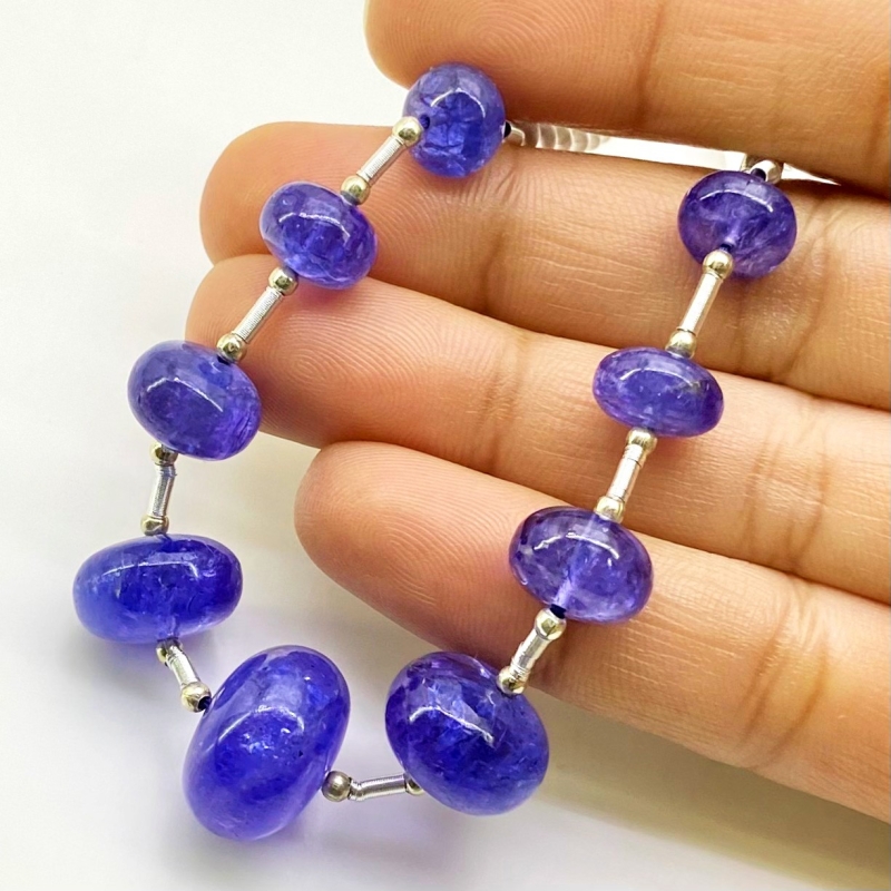 Tanzanite 8.5-15mm Smooth Rondelle Shape AA+ Grade Gemstone Beads Layout - Total 1 Strand of 7 Inch.