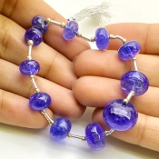 Tanzanite 7.5-14.5mm Smooth Rondelle Shape AA+ Grade Gemstone Beads Layout - Total 1 Strand of 8 Inch.