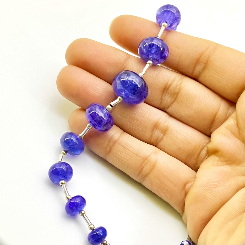 Tanzanite 7.5-14.5mm Smooth Rondelle Shape AA+ Grade Gemstone Beads Layout - Total 1 Strand of 8 Inch.