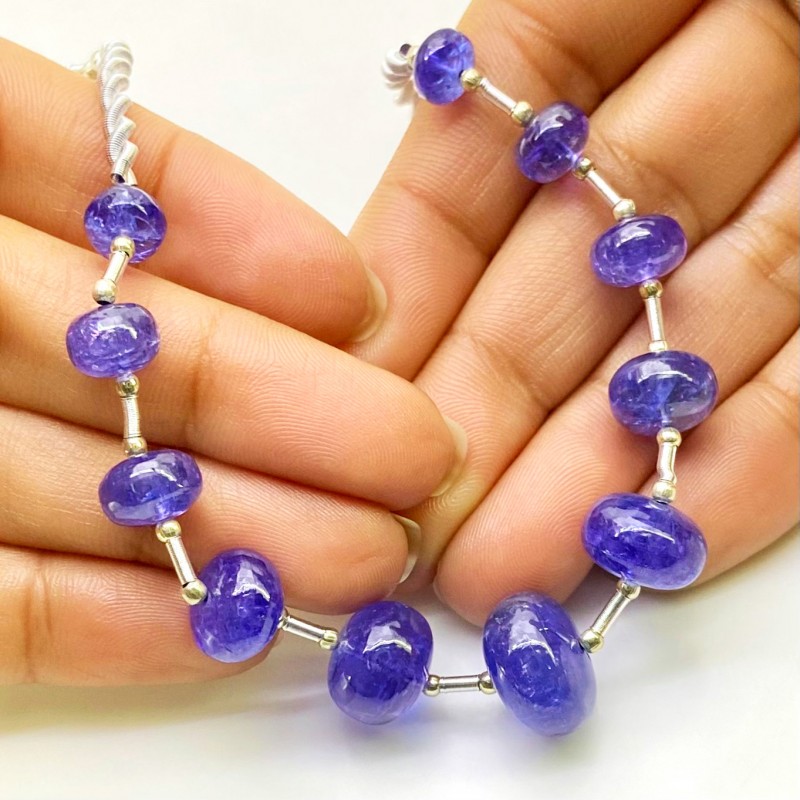 Tanzanite 7-13.5mm Smooth Rondelle Shape AA+ Grade Gemstone Beads Layout - Total 1 Strand of 8 Inch.