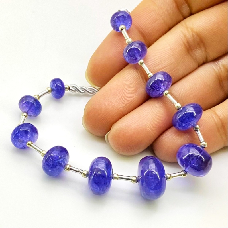 Tanzanite 7-13.5mm Smooth Rondelle Shape AA+ Grade Gemstone Beads Layout - Total 1 Strand of 8 Inch.