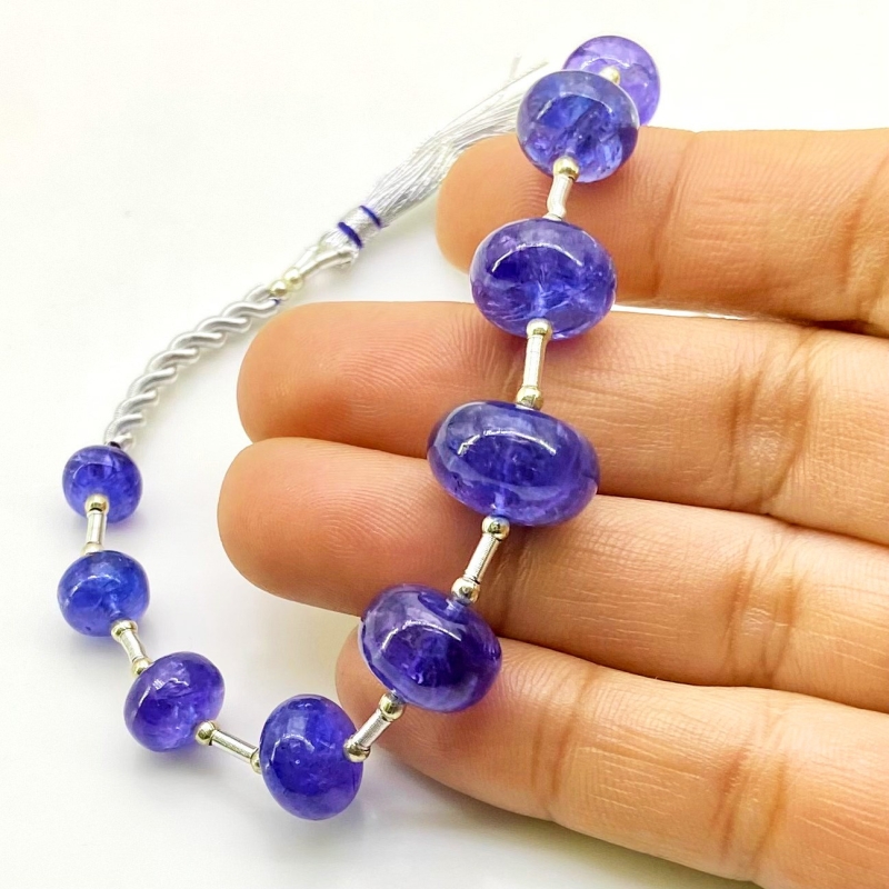 Tanzanite 7-13.5mm Smooth Rondelle Shape AA+ Grade Gemstone Beads Layout - Total 1 Strand of 8 Inch.