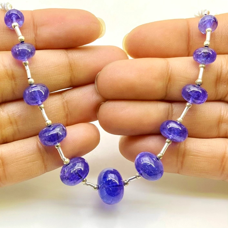 Tanzanite 6.5-13mm Smooth Rondelle Shape AA+ Grade Gemstone Beads Layout - Total 1 Strand of 8 Inch.
