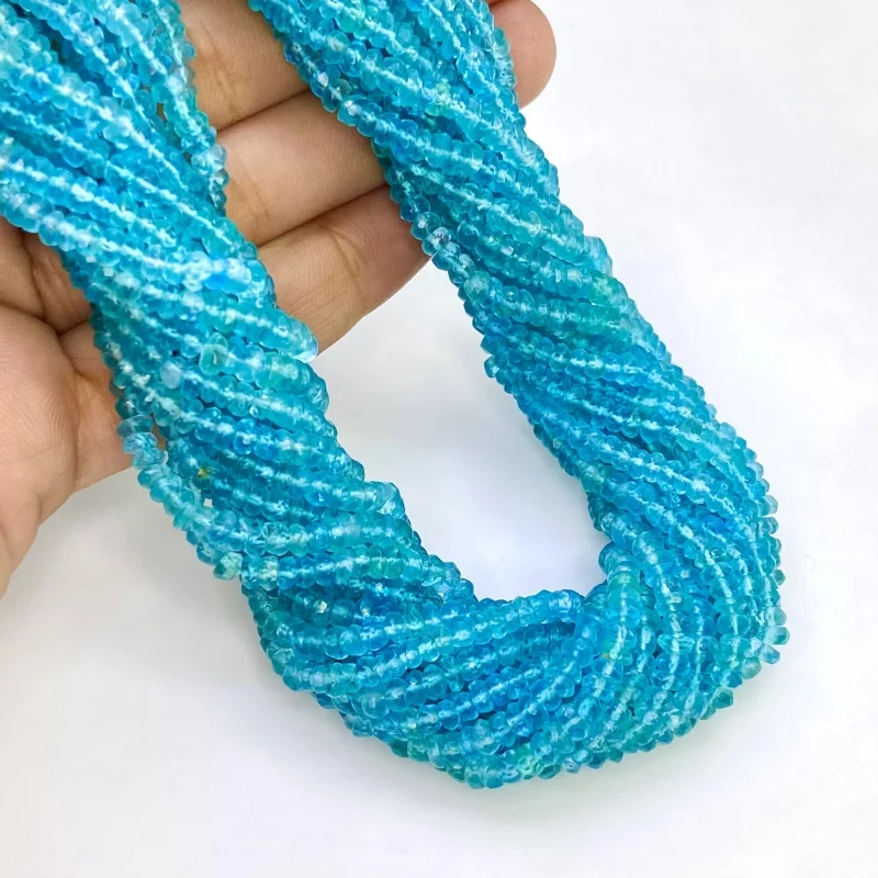 Sea Green Apatite 3-4mm Faceted Rondelle Shape AA Grade Gemstone Beads Strand - Total 1 Strand of 13 Inch.