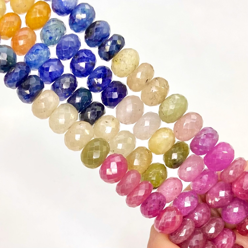 Multi Sapphire 7.5-11.5mm Faceted Rondelle Shape A+ Grade Gemstone Beads Strand - Total 1 Strand of 18 Inch.