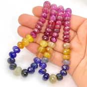 Multi Sapphire 7.5-11.5mm Faceted Rondelle Shape A+ Grade Gemstone Beads Strand - Total 1 Strand of 18 Inch.