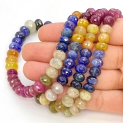 Multi Sapphire 7.5-11.5mm Faceted Rondelle Shape A+ Grade Gemstone Beads Strand - Total 1 Strand of 18 Inch.