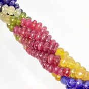 Multi Sapphire 6.5-7mm Faceted Rondelle Shape A+ Grade Gemstone Beads Strand - Total 1 Strand of 19 Inch.