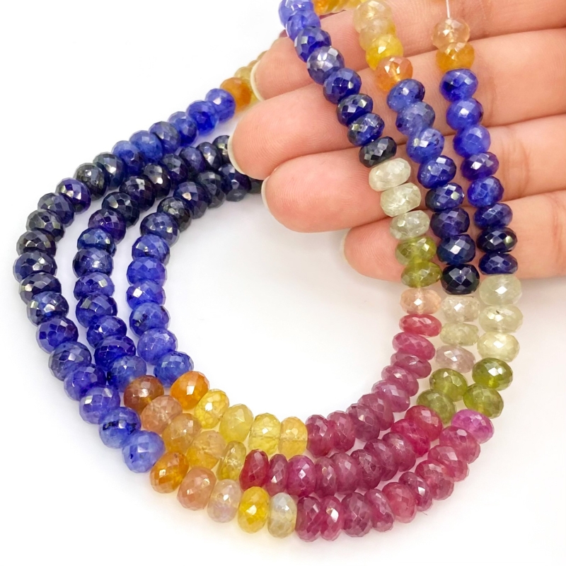 Multi Sapphire 6.5-7mm Faceted Rondelle Shape A+ Grade Gemstone Beads Strand - Total 1 Strand of 19 Inch.