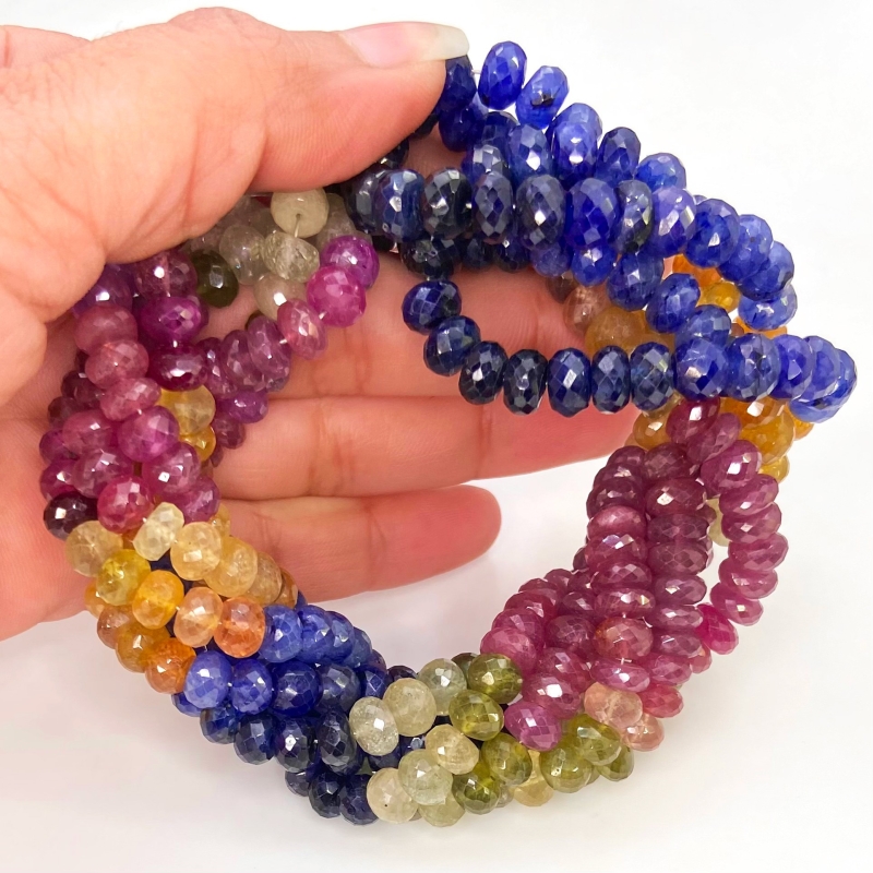 Multi Sapphire 6.5-7mm Faceted Rondelle Shape A+ Grade Gemstone Beads Strand - Total 1 Strand of 19 Inch.