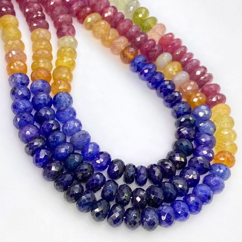 Multi Sapphire 6.5-7mm Faceted Rondelle Shape A+ Grade Gemstone Beads Strand - Total 1 Strand of 19 Inch.