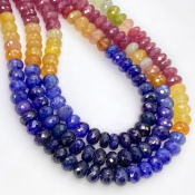 Multi Sapphire 6.5-7mm Faceted Rondelle Shape A+ Grade Gemstone Beads Strand - Total 1 Strand of 19 Inch.