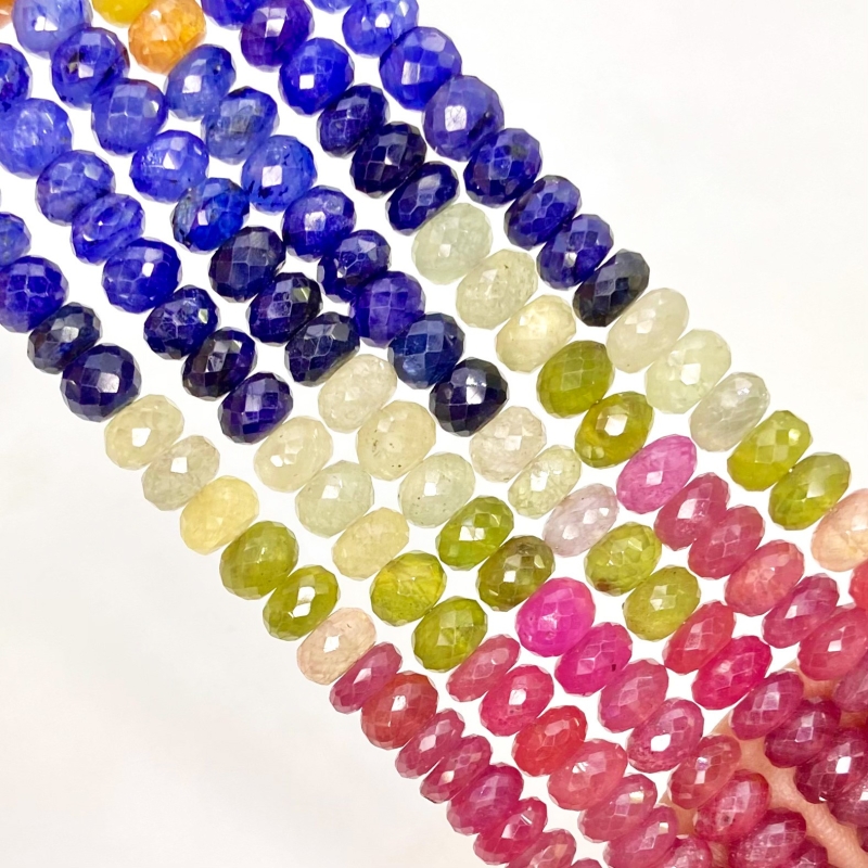 Multi Sapphire 6.5-7mm Faceted Rondelle Shape A+ Grade Gemstone Beads Strand - Total 1 Strand of 19 Inch.