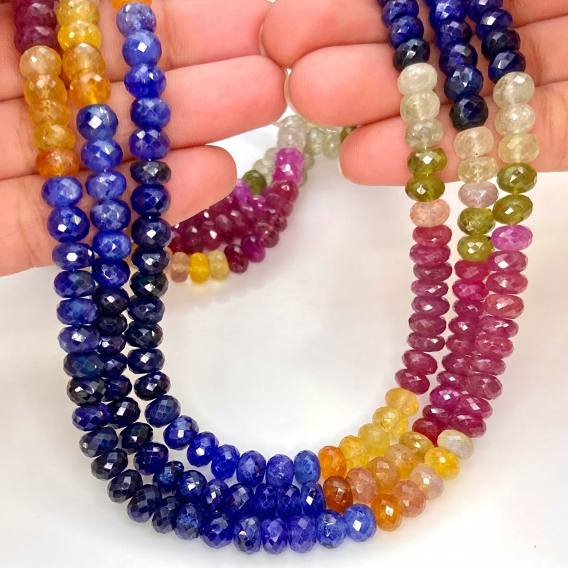 Multi Sapphire 6.5-7mm Faceted Rondelle Shape A+ Grade Gemstone Beads Strand - Total 1 Strand of 19 Inch.