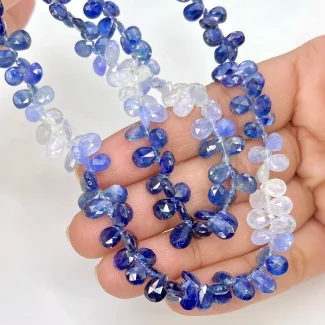 Blue Sapphire 6-7mm Briolette Pear Shape AA Grade Gemstone Beads Strand - Total 1 Strand of 16 Inch.