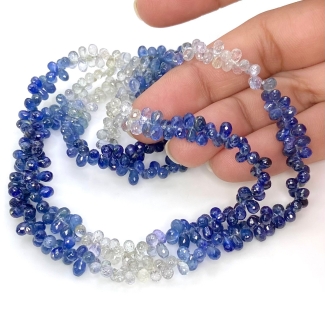 Blue Sapphire 4-5mm Briolette Drop Shape AA+ Grade Gemstone Beads Strand - Total 1 Strand of 15 Inch.