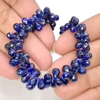 Blue Sapphire 4.5-9mm Briolette Drop Shape AA+ Grade Gemstone Beads Strand - Total 1 Strand of 15 Inch.