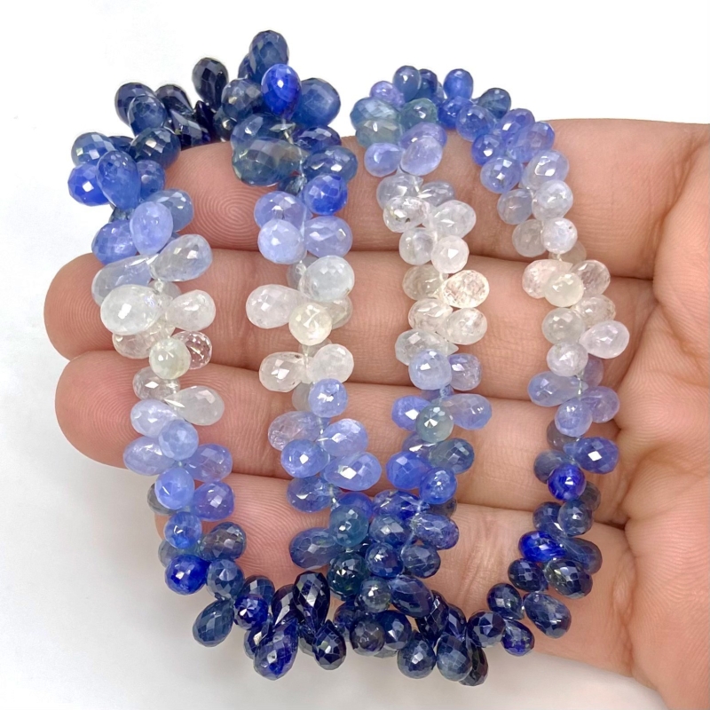 Blue Sapphire 5-9mm Briolette Drop Shape AA Grade Gemstone Beads Strand - Total 1 Strand of 15 Inch.