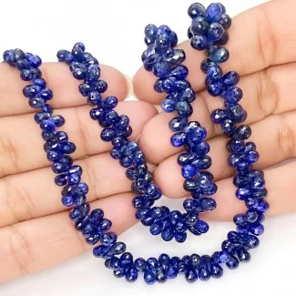 Blue Sapphire 5-9mm Briolette Drop Shape AA+ Grade Gemstone Beads Strand - Total 1 Strand of 18 Inch.