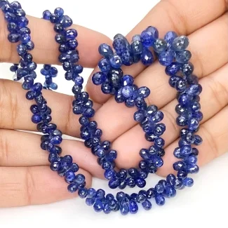 Blue Sapphire 3-8mm Briolette Drop Shape AA+ Grade Gemstone Beads Strand - Total 1 Strand of 16 Inch.