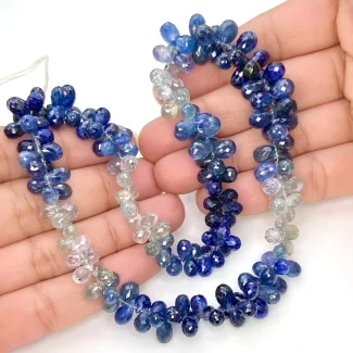 Blue Sapphire 6-9mm Briolette Drop Shape AA Grade Gemstone Beads Strand - Total 1 Strand of 15 Inch.