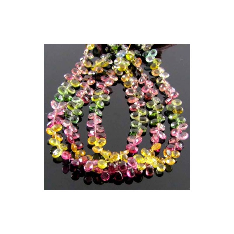 Multi Color Tourmaline Briolette Pear Shape Gemstone Beads Strand - 6-7mm - 8 Inch - 1 Strand