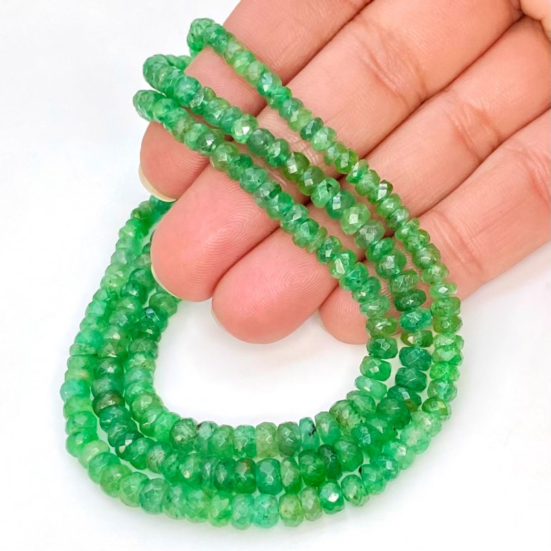 Emerald 3-5mm Faceted Rondelle Shape A Grade Gemstone Beads Lot - Total 3 Strands of 17 Inch.