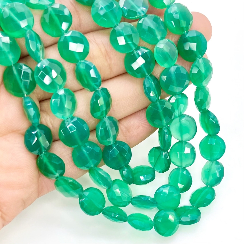 Green Chalcedony 9-11mm Faceted Round Shape AAA Grade Gemstone Beads Strand - Total 1 Strand of 23 Inch.
