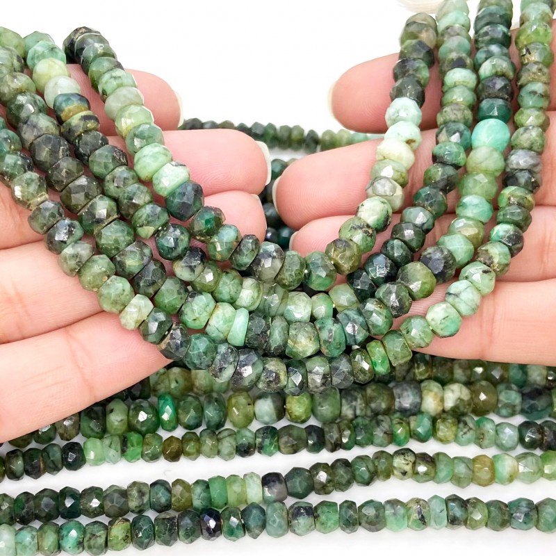Emerald 5.5-6.5mm Faceted Rondelle Shape A Grade Gemstone Beads Strand - Total 1 Strand of 13 Inch.