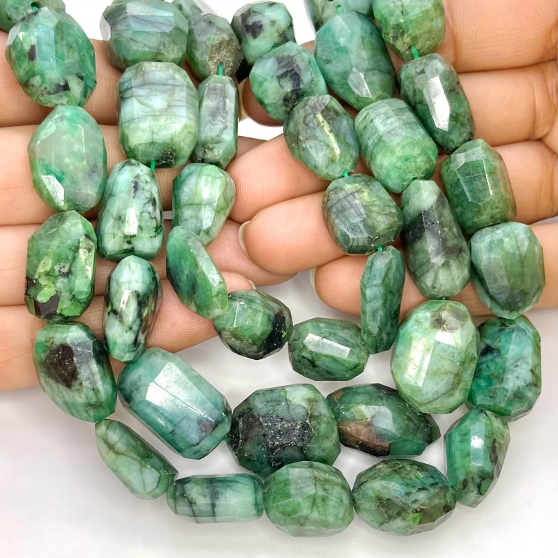 Emerald 14-21mm Faceted Nugget Shape A Grade 17 Inch Long Gemstone Beads Strand