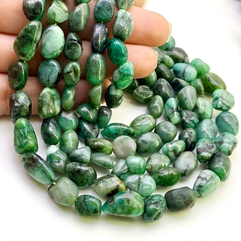 Emerald 9-14mm Smooth Nugget Shape A Grade 12 Inch Long Gemstone Beads Strand